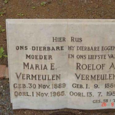 VERMEULEN Roelof A. 1886-1959 &amp; Maria E. 1889-1965