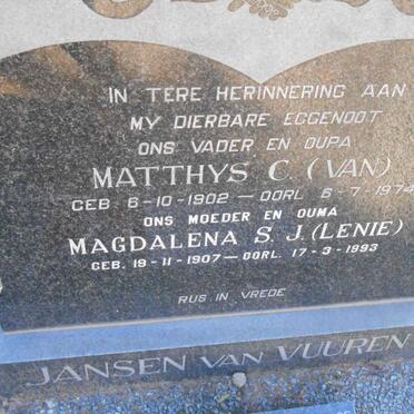 VUUREN Matthys C., Jansen van 1902-1974 &amp; Magdalena S.J. 1907-1993