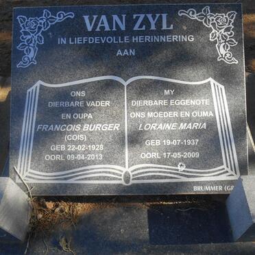 ZYL Francois Burger, van 1928-2013 &amp; Loraine Maria 1937-2009