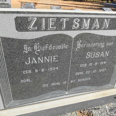 ZIETSMAN Jannie 1934- &amp; Susan 1941-1997