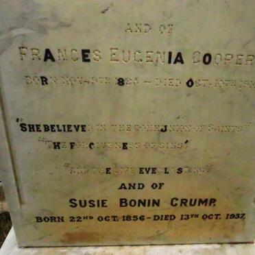 COOPER Frances Eugenia 18??-1910 :: CRUMP Susie Bonin 1856-1937