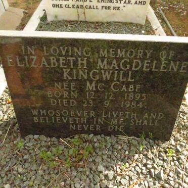 KINGWILL Elizabeth Magdelene nee MCCABE 1895-1984