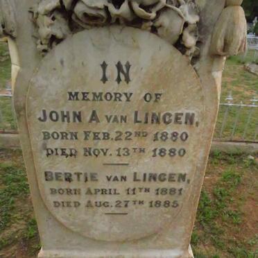 LINGEN John A., van 1880-1880 :: VAN LINGEN Bertie 1881-1885
