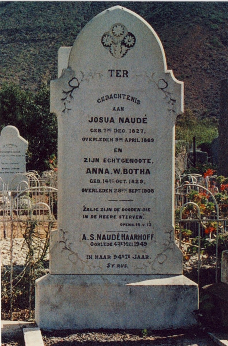 NAUDÉ Josua 1827-1869 &amp; Anna W. BOTHA 1829-1908 :: NAUDÉ-HAARHOFF A.S. -1949