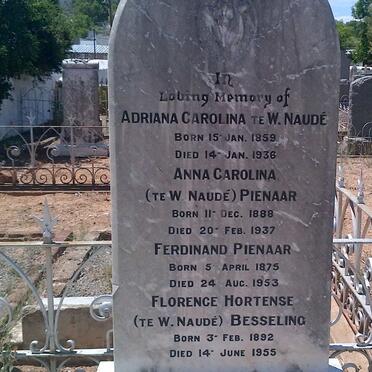 NAUDE Adriana Carolina, TE W. 1859-1936 :: PIENAAR Anna Carolina nee TE W. NAUDE 1888-1937