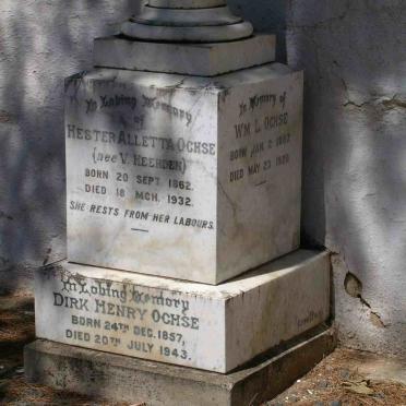 OCHSE Dirk Henry 1857-1943 &amp; Hester Alletta V. HEERDEN 1862-1932 :: OCHSE W.M.L. 1887-1920