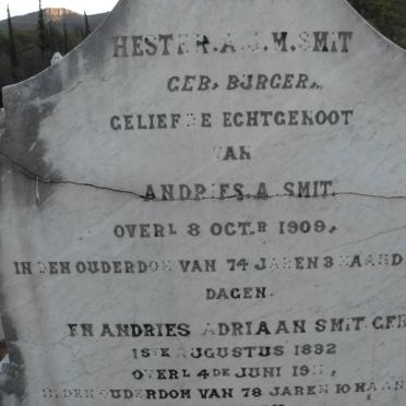 SMIT Andries Adriaan 1832-1911 &amp; Hester A.J.M. BURGER -1909