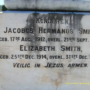 SMITH Jacobus Hermanus 1912-1916 :: SMITH Elizabeth 1914-1915