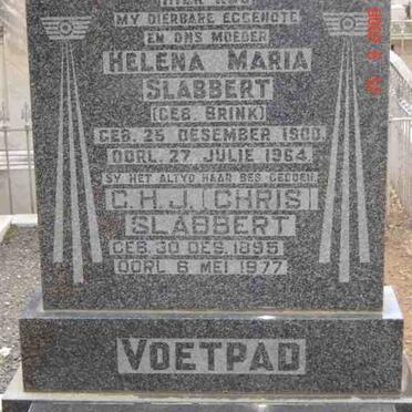 SLABBERT C.H.J. 1895-1977 &amp; Helena Maria BRINK 1900-1964