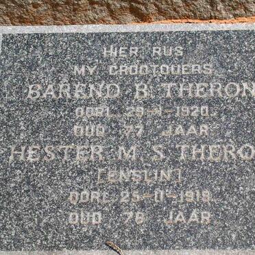 THERON Barend B.  -1920 &amp; Hester M.S. ENSLIN  -1919