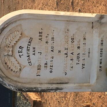 MARE Hendrik J.G. 1822-1896 &amp; Johanna E. SWANEPOEL 1826-1903