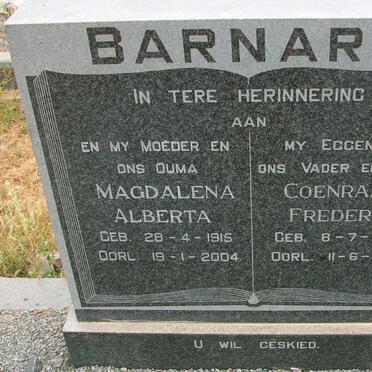 BARNARD Coenraad Frederick 1906-1972 &amp; Magdalena Alberta 1915-2004