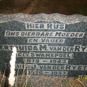 RYST David J., van der 1876-1957 &amp; Gertruida M. SWANEPOEL 1879-1943