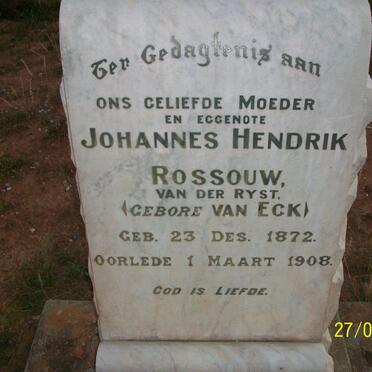RYST Johannes Hendrik Rossouw, van der nee VAN ECK 1872-1908