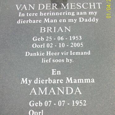 MESCHT Brian, van der 1953-2005 &amp; Amanda 1952-