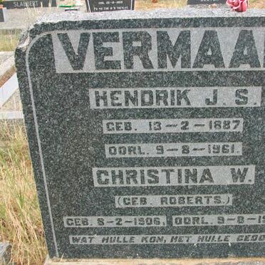 VERMAAK Hendrik J.S. 1887-1961 &amp; Christina W. ROBERTS 1906-1961