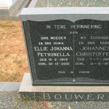 BOUWER Johannes Christoffel 1885-1970 &amp; Ellie Johanna Petronella 1919-2001