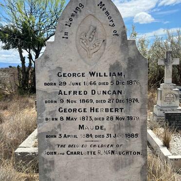 MCNAUGHTON George William 1866-1876 :: MCNAUGHTON Alfred Duncan 1869-1874 :: MCNAUGHTON George Herbert 1873-1879 :: MCNAUGHTON Maude 1884-1885