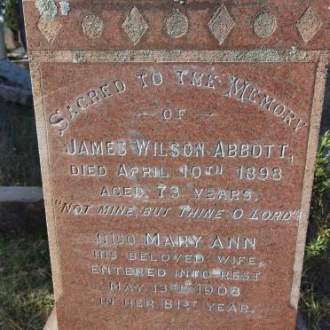 ABBOTT James Wilson -1898 &amp; Mary Ann -1908