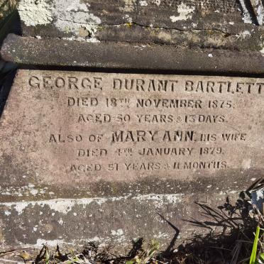 BARTLETT George Durant -1875 &amp; Mary Ann -1879