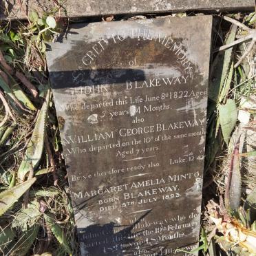 BLAKEWAY Ann -1828 :: BLAKEWAY John -1822 :: BLAKEWAY William George -1822 :: MINTO Margaret Amelia nee BLAKEWAY :: BLAKEWAY John George -1824