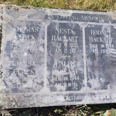 CLACK Thomas -1915 &amp; Louisa -1936 :: HACKART Nesta -1926 :: HACKART Ralph -1944 :: HACKART Rodney -1964