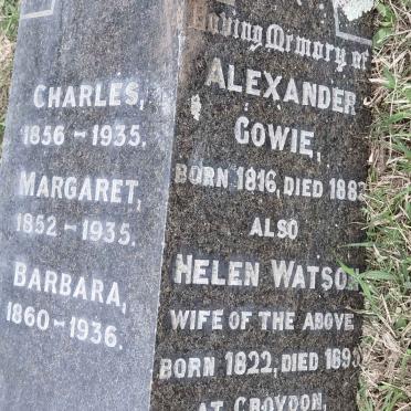 COWIE Alexander 1848-1871 :: COWIE Emily Kate 1866-1875 :: COWIE Ann 1845-1898 :: COWIE Charles 1856-1935 :: COWIE Margaret 1852-1935 :: COWIE Barbara 1860-1936 :: COWIE Alexander 1816-1883 & Helen WATSON 1822-1895 _2