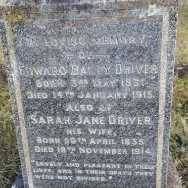 DRIVER Edward Bailey 1831-1915 &amp; Sarah Jane 1835-1914