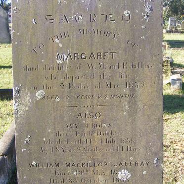 JAFFRAY William Mackillop 1810-1868 & Elizabeth DIXON 1813-1886 :: JAFFRAY Margaret -1852 :: JAFFRAY Amy Burgess -1858