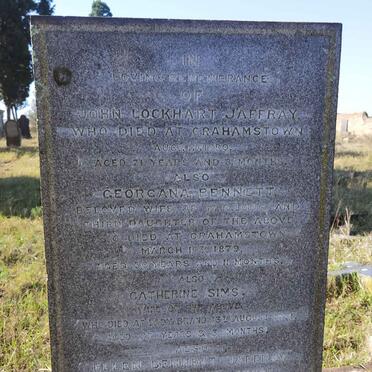 JAFFRAY John Lockhart -1880 :: LONG Georgana Bennett nee JAFFRAY -1879 :: JAFFRAY Catherine SIMMS -1891 :: JAFFRAY Ellen Bennett -1924