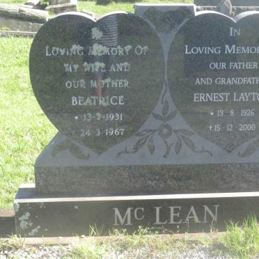 McLEAN Ernest Layton 1926-2000 &amp; Beatrice 1931-1967