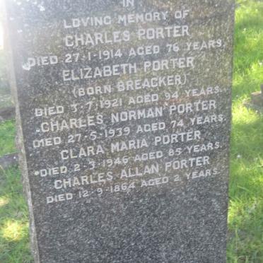 PORTER Charles -1914 & Elizabeth BREACKER -1921 :: PORTER Charles Norman -1939 :: PORTER Clara Maria -1946 :: PORTER Charles Allan -1864