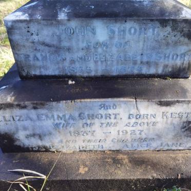 SHORT John 1835-1874 &amp; Eliza Emma KESTELL 1937-1927 :: SHORT ? Elizabeth :: SHORT Alice Jane