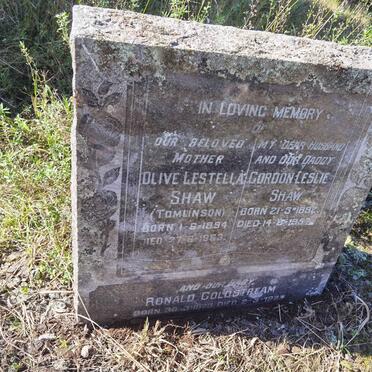 SHAW Gordon Leslie 1892-1957 &amp; Olive Lestella TOMLINSON 1894-1963 :: SHAW Ronald Coldstream 1923-1923