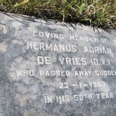 VRIES Hermanus Adrian, de -1967