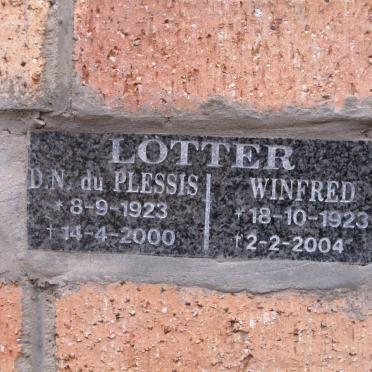 LOTTER D.N. du Plessis 1923-2000 &amp; Winifred 1923-2004