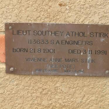 STIRK Southey Athol 1901-1991 &amp; Vivienne Anne Mary POTE 1902-1981
