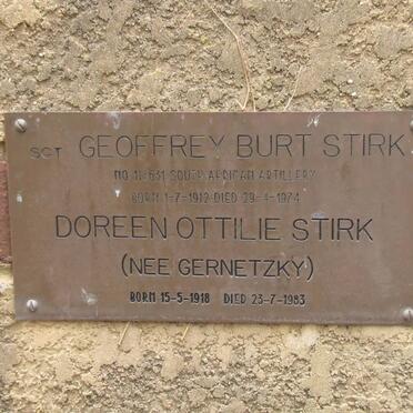 STIRK Geoffrey Burt 1912-1974 &amp; Doreen Ottilie GERNETZKY 1918-1983