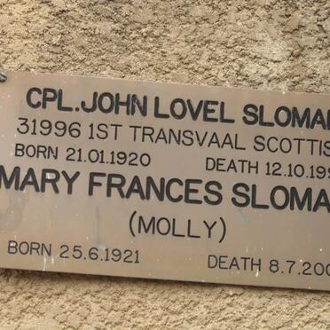 SLOMAN John Lovel 1920-1993 &amp; Mary Frances 1921-2001