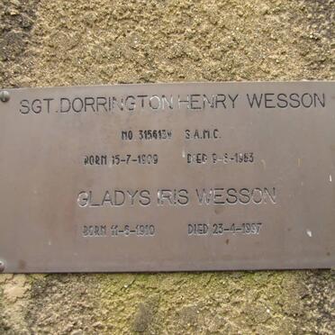 WESSON Dorrington Henry 1909-1983 &amp; Gladys Iris 1910-1997