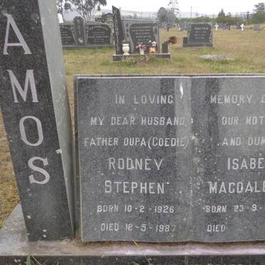 AMOS Rodney Stephen 1926-1987 &amp; Isabel Magdalena 1923-