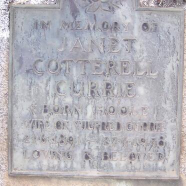 CURRIE Janet Cotterell nee HOOLE 1891-1958