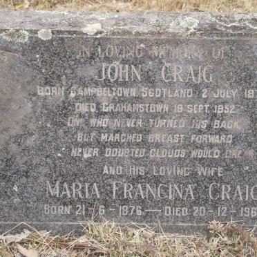 CRAIG John 1871-1952 &amp; Maria Francina 1876-1962