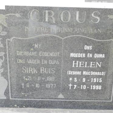 CROUS Sirk Buis 1919-1977 &amp; Helen MACDONALD 1915-1998
