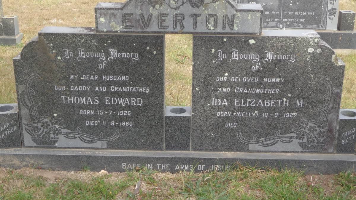 EVERTON Thomas Edward 1926-1980 &amp; Ida Elizabeth M. RIELLY 1927-