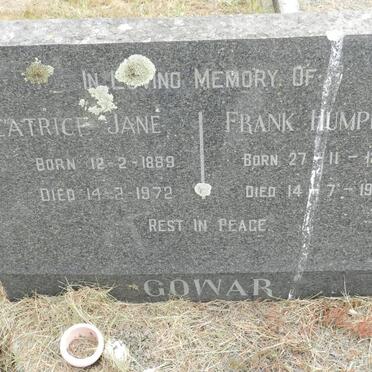 GOWAR Frank Humphrey 1874-1963 &amp; Beatrice Jane 1889-1972