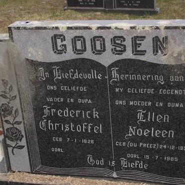 GOOSEN Frederick Christoffel 1928- &amp; Ellen Noeleen DU PREEZ 1934-1985