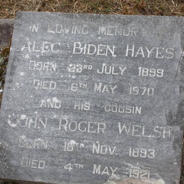 HAYES Alec Biden 1899-1970 :: WELSH John Roger 1893-1921
