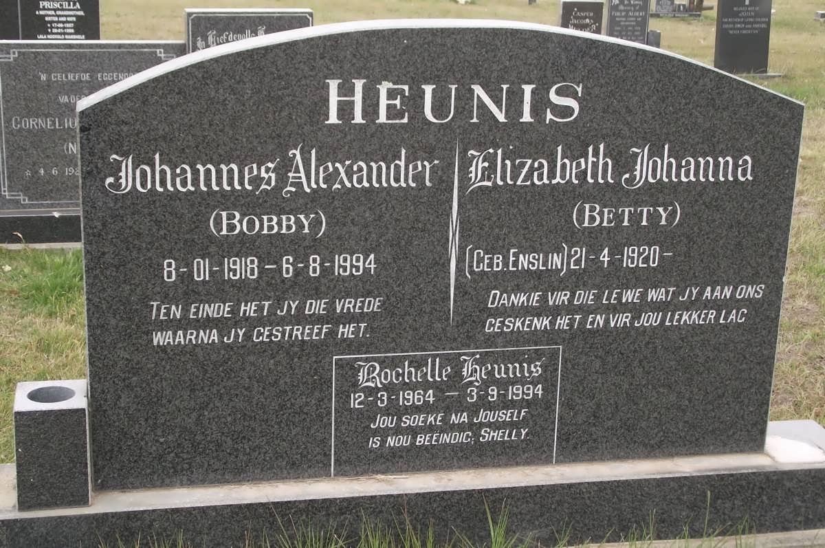 HEUNIS Johannes Alexander 1918-1994 &amp; Elizabeth Johanna ENSLIN 1920- :: HEUNIS Rochelle 1964-1994