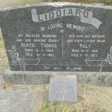 LIDDIARD Bertie Thomas 1903-1967 &amp; Ruly 1913-1977